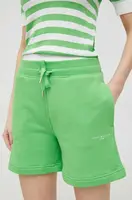 Kraťasy Tommy Hilfiger dámské, zelená barva, hladké, high waist, WW0WW38348