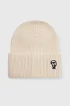Čepice z vlněné směsi Karl Lagerfeld béžová barva, z husté pleteniny