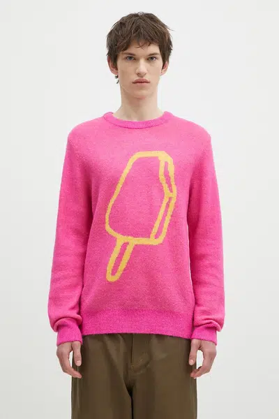 Svetr z vlněné směsi ICECREAM Popsicle Crewneck růžová barva, IC24436