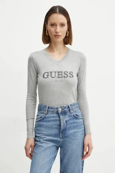 Svetr Guess HOLLY dámský, šedá barva, lehký, W5RR38 Z2NQ2
