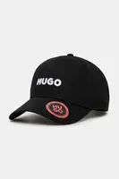 Bavlněná baseballová čepice HUGO černá barva, s aplikací, 50533410