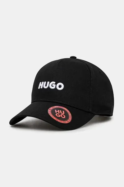 Bavlněná baseballová čepice HUGO černá barva, s aplikací, 50533410