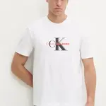 Bavlněné tričko Calvin Klein Jeans bílá barva, s potiskem, J30J327471