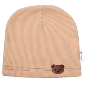 Baby Nellys Žebrovaná čepice Medvídek - béžová vel.  80/86