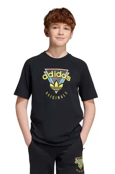 Dětské bavlněné tričko adidas Originals černá barva, s potiskem, JN4533