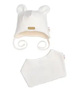 Baby Nellys Pletená čepice s šátkem 2v1, Teddy Hand made - kokosové bílá, 80/86