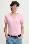 Bavlněné tričko Tommy Hilfiger dámské, růžová barva, WW0WW40584