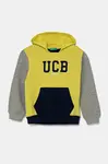 Dětská bavlněná mikina United Colors of Benetton žlutá barva, s kapucí, s potiskem, 3J68G2011