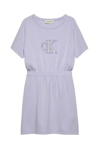 Dívčí šaty Calvin Klein Jeans fialová barva, mini, IG0IG02905