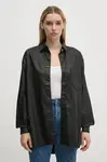 Košile Pepe Jeans OVERSHIRT dámská, černá barva, relaxed, s klasickým límcem, PL304963XM5