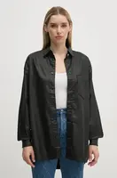 Košile Pepe Jeans OVERSHIRT dámská, černá barva, relaxed, s klasickým límcem, PL304963XM5