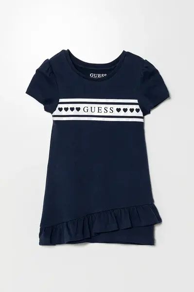 Dětské bavlněné šaty Guess tmavomodrá barva, midi, K5RK04 KA6W4