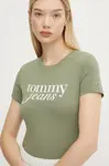 Bavlněné tričko Tommy Jeans zelená barva, DW0DW19447