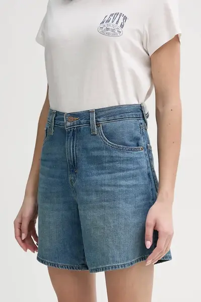 Džínové šortky Levi's HIGH BAGGY SHORT dámské, modrá barva, hladké, high waist, A9311