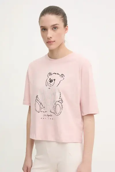 Bavlněné tričko Guess RHINESTONE růžová barva, V5RI09 I3Z14