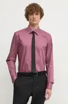 Bavlněná košile BOSS růžová barva, slim, s klasickým límcem, 50532875