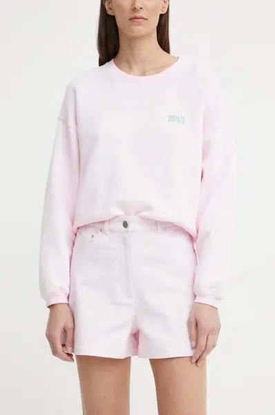 Džínové šortky Remain dámské, růžová barva, vzorované, high waist