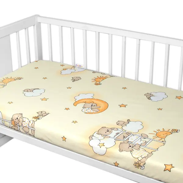 Baby Nellys Prostěradlo do postýlky 140x70cm, bavlna Premium, Medvídek na žebříku, žluté