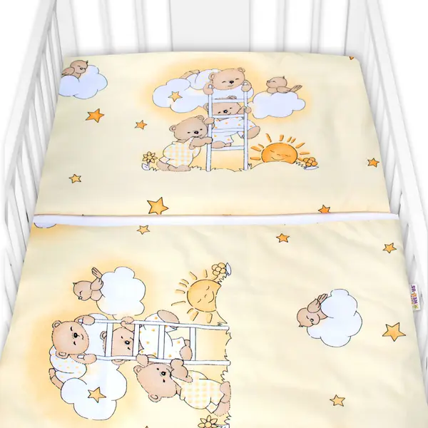 Baby Nellys Mantinel s povlečením Premium, 3D sada, Medvídek na žebříku, žlutý, 120x90 cm