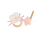 Moulin Roty Chrastítko s dřevěným kroužkem Pink mouse