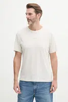 Tričko s příměsí lnu Calvin Klein pánské, béžová barva, s potiskem, KM0KM01138