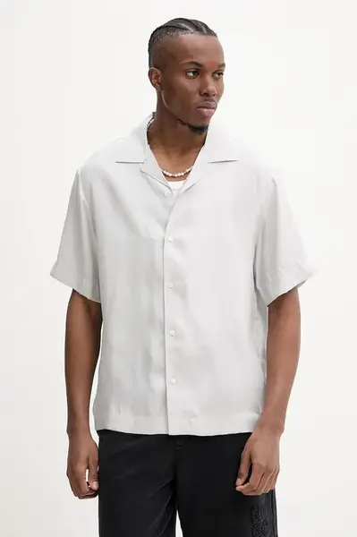 Košile HUGO pánská, šedá barva, relaxed, 50539342