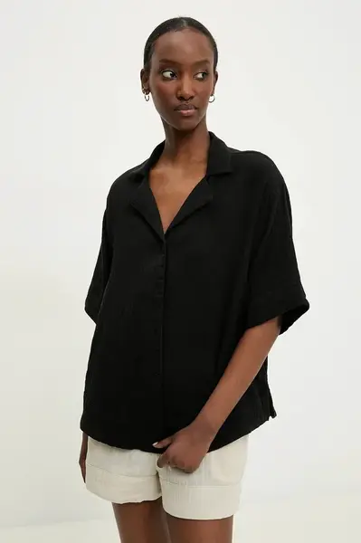 Bavlněná košile Answear.LAB černá barva, relaxed, s klasickým límcem