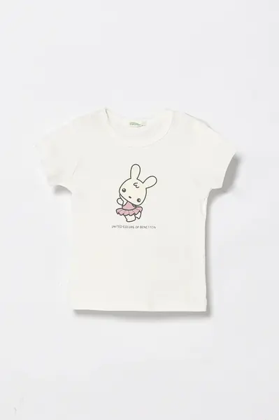 Bavlněné dětské tričko United Colors of Benetton bílá barva, s potiskem, 3I9WA1062