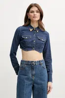 Džínová košile Elisabetta Franchi dámská, modrá barva, slim, s klasickým límcem, CJ34D51E2
