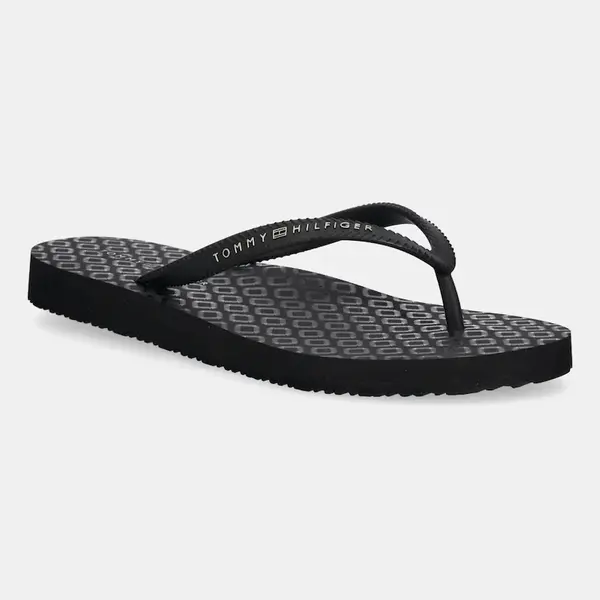 Žabky Tommy Hilfiger HILFIGER STRAP BEACH SANDAL dámské, černá barva, na plochém podpatku, FW0FW08736