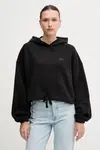 Bavlněná mikina Tommy Jeans dámská, černá barva, s kapucí, hladká, DW0DW20314
