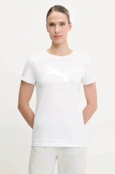 Bavlněné tričko Puma dámské, bílá barva, 684995