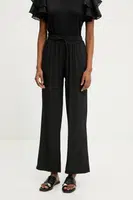 Lněné kalhoty Answear.LAB dámské, černá barva, široké, high waist