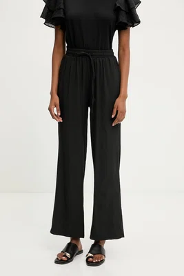 Lněné kalhoty Answear.LAB dámské, černá barva, široké, high waist