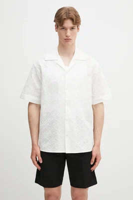 Bavlněná košile Drôle de Monsieur La Chemise Brodee Tapisserie bílá barva, relaxed, s klasickým límcem, G-SH213-CO196-WT