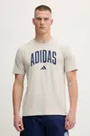 Bavlněné tričko adidas Collegiate pánské, béžová barva, s potiskem, JM6415