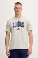 Bavlněné tričko adidas Collegiate pánské, béžová barva, s potiskem, JM6415