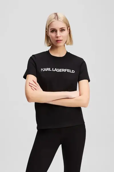 Bavlněné tričko Karl Lagerfeld ELONGATED LOGO dámské, černá barva, A3W17102
