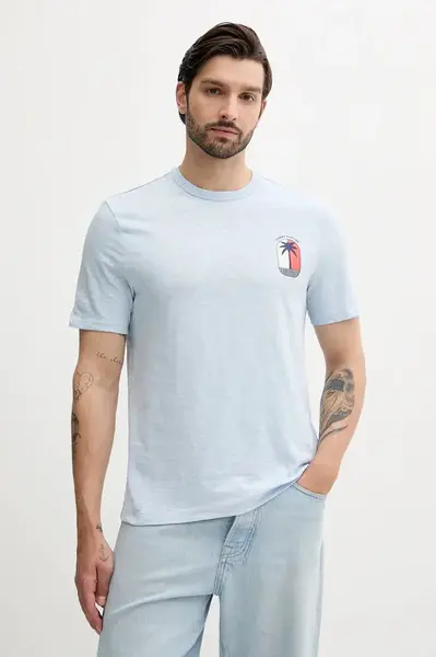 Bavlněné tričko Tommy Hilfiger pánské, modrá barva, s potiskem, MW0MW39354