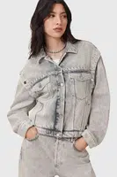 Bavlněná džínová bunda AllSaints CHLO šedá barva, přechodná, oversize, W059OC