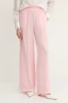 Lněné kalhoty MAX&Co. dámské, růžová barva, široké, high waist, 2516131035200