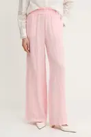Lněné kalhoty MAX&Co. dámské, růžová barva, široké, high waist, 2516131035200