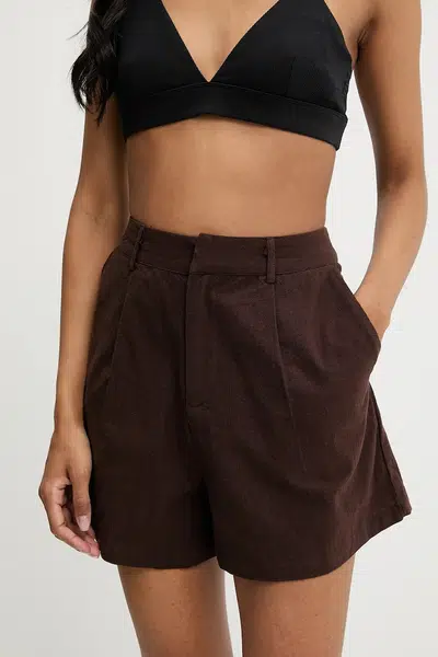 Bavlněné šortky Answear.LAB hnědá barva, high waist