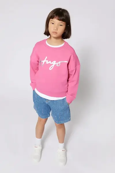 Dětská mikina HUGO růžová barva, s potiskem, G00397