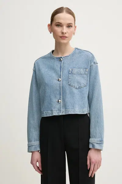 Džínová bunda OUI modrá barva, přechodná, oversize, 91791