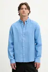 Lněná košile Les Deux Konrad pánská, fialová barva, regular, s límečkem button-down, 1000001