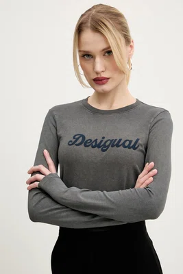Tričko s dlouhým rukávem Desigual WISCONSIN šedá barva, 25SWTK85