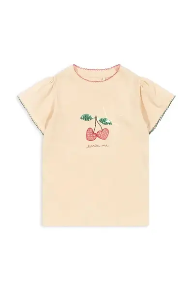 Dětské bavlněné tričko Konges Sløjd FAMO PUFF TEE GOTS béžová barva, KS102603