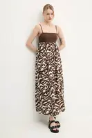 Lněné šaty Abercrombie & Fitch hnědá barva, maxi, KI159-5682