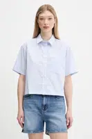 Bavlněná košile Guess Jeans dámská, modrá barva, relaxed, s klasickým límcem, W5GH98 WH7Q1